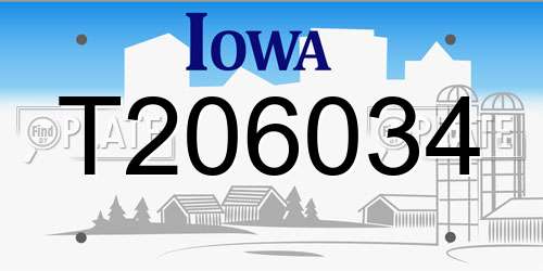 T206034 Iowa License Plate