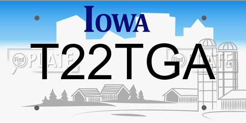 T22TGA Iowa License Plate