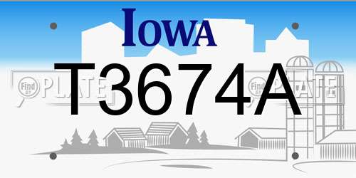 T3674A Iowa License Plate