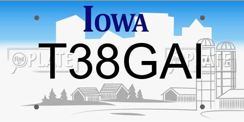 T38GAI Iowa License Plate