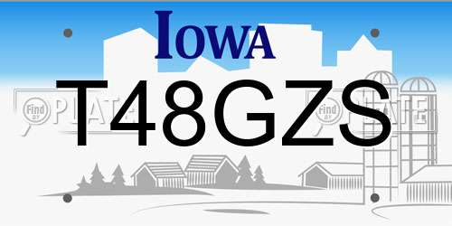 T48GZS Iowa License Plate