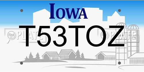 T53TOZ Iowa License Plate