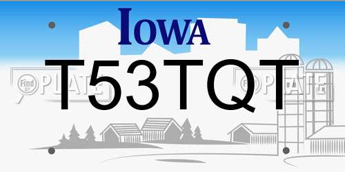 T53TQT Iowa License Plate