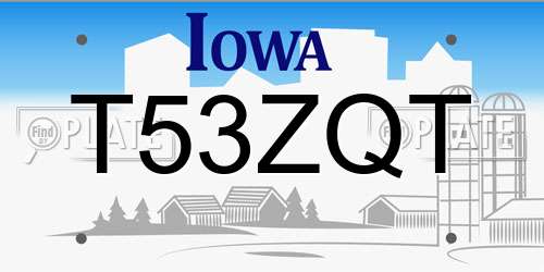 T53ZQT Iowa License Plate