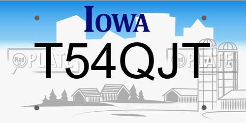 T54QJT Iowa License Plate