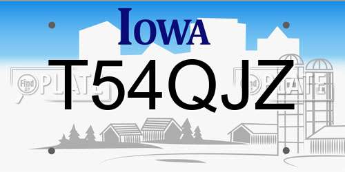 T54QJZ Iowa License Plate