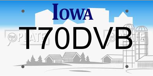T70DVB Iowa License Plate