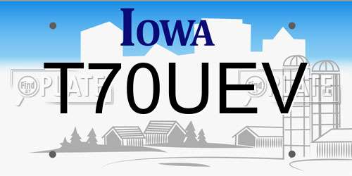 T70UEV Iowa License Plate