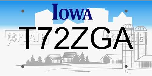 T72ZGA Iowa License Plate