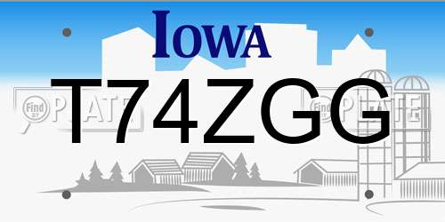 T74ZGG Iowa License Plate