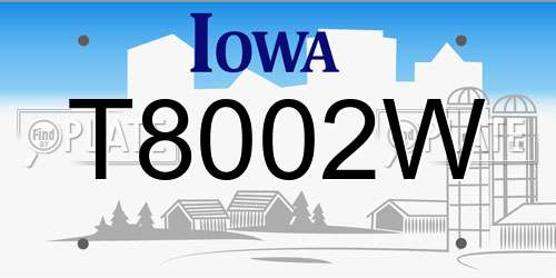 T8002W Iowa License Plate
