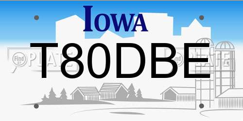 T80DBE Iowa License Plate