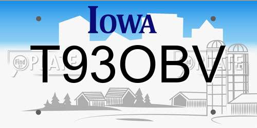T93OBV Iowa License Plate