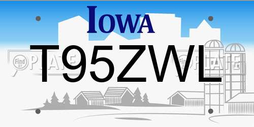 T95ZWL Iowa License Plate
