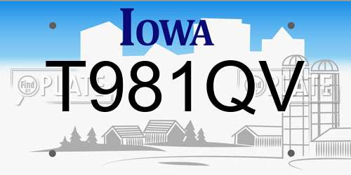 T981QV Iowa License Plate