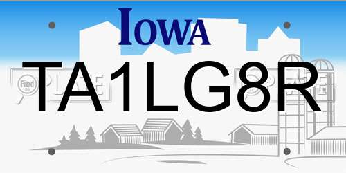 TA1LG8R Iowa License Plate