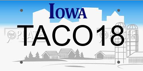 TACO18 Iowa License Plate