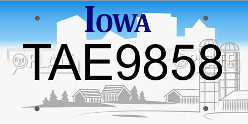TAE9858 Iowa License Plate