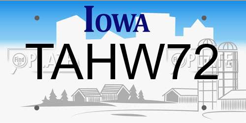 TAHW72 Iowa License Plate