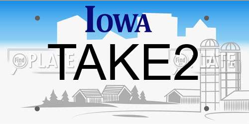 TAKE2 Iowa License Plate