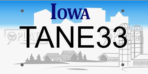 TANE33 Iowa License Plate