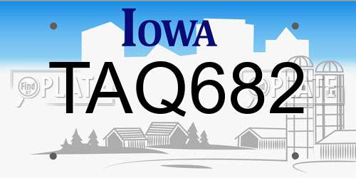 TAQ682 Iowa License Plate