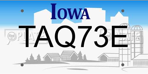TAQ73E Iowa License Plate