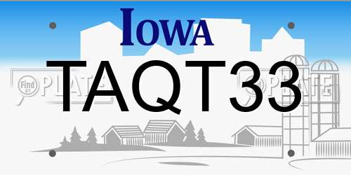 TAQT33 Iowa License Plate