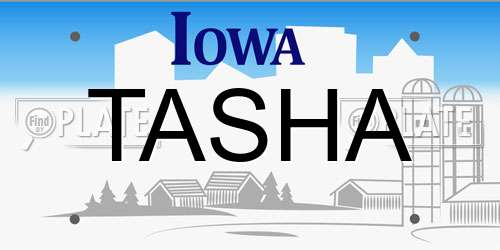 TASHA Iowa License Plate
