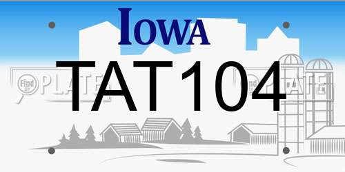 TAT104 Iowa License Plate