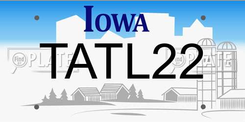 TATL22 Iowa License Plate