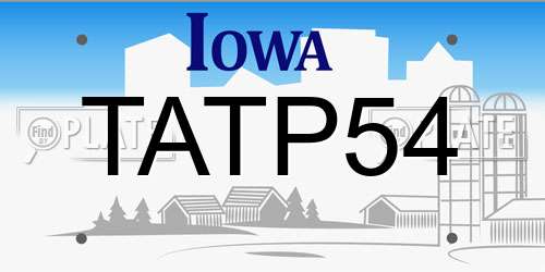 TATP54 Iowa License Plate