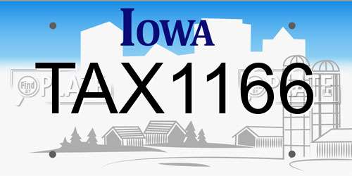 TAX1166 Iowa License Plate