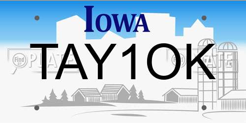 TAY1OK Iowa License Plate