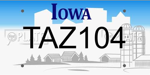 TAZ104 Iowa License Plate