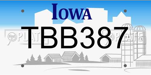 TBB387 Iowa License Plate