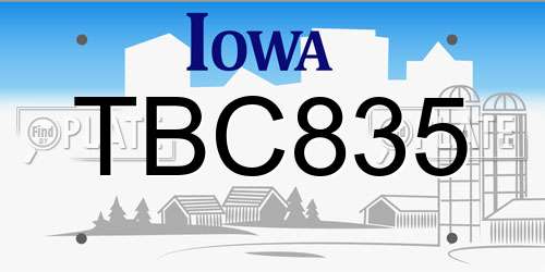 TBC835 Iowa License Plate
