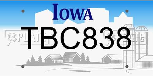 TBC838 Iowa License Plate