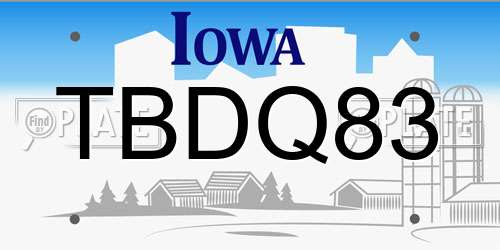 TBDQ83 Iowa License Plate