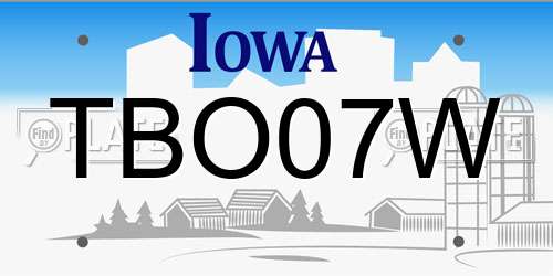 TBO07W Iowa License Plate