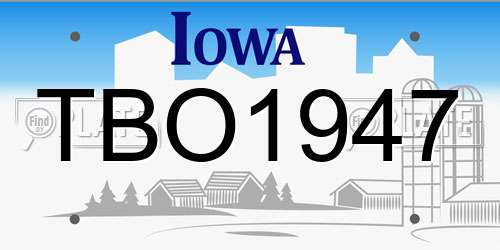 TBO1947 Iowa License Plate