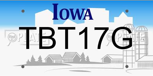TBT17G Iowa License Plate