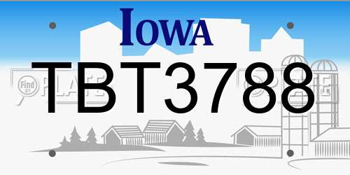 TBT3788 Iowa License Plate