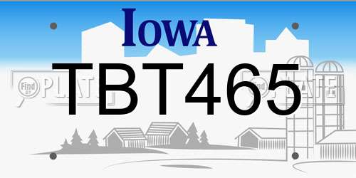 TBT465 Iowa License Plate