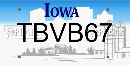 TBVB67 Iowa License Plate