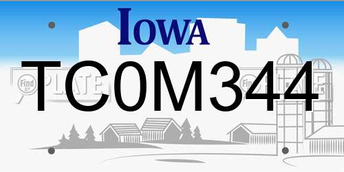 TC0M344 Iowa License Plate