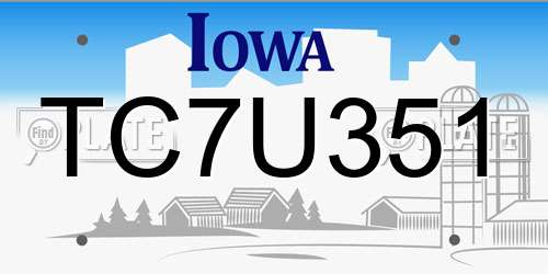 TC7U351 Iowa License Plate