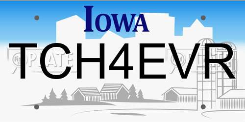 TCH4EVR Iowa License Plate