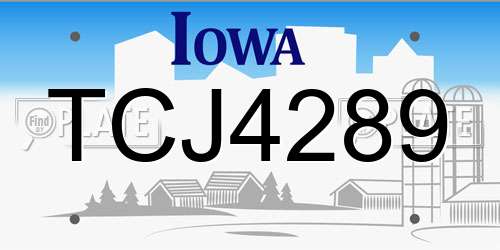 TCJ4289 Iowa License Plate