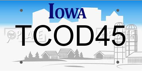 TCOD45 Iowa License Plate